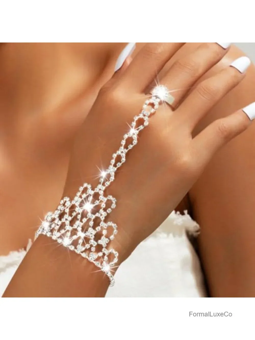Fingerless Rhinestone Glitter Bridal Hand Chain Gloves Women